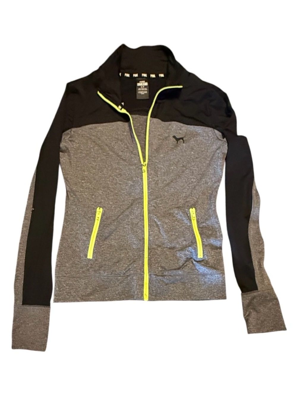 PINK Victoria's Secret ultimate Gray & Black Zip-Up Active Jacket with Neon Trim